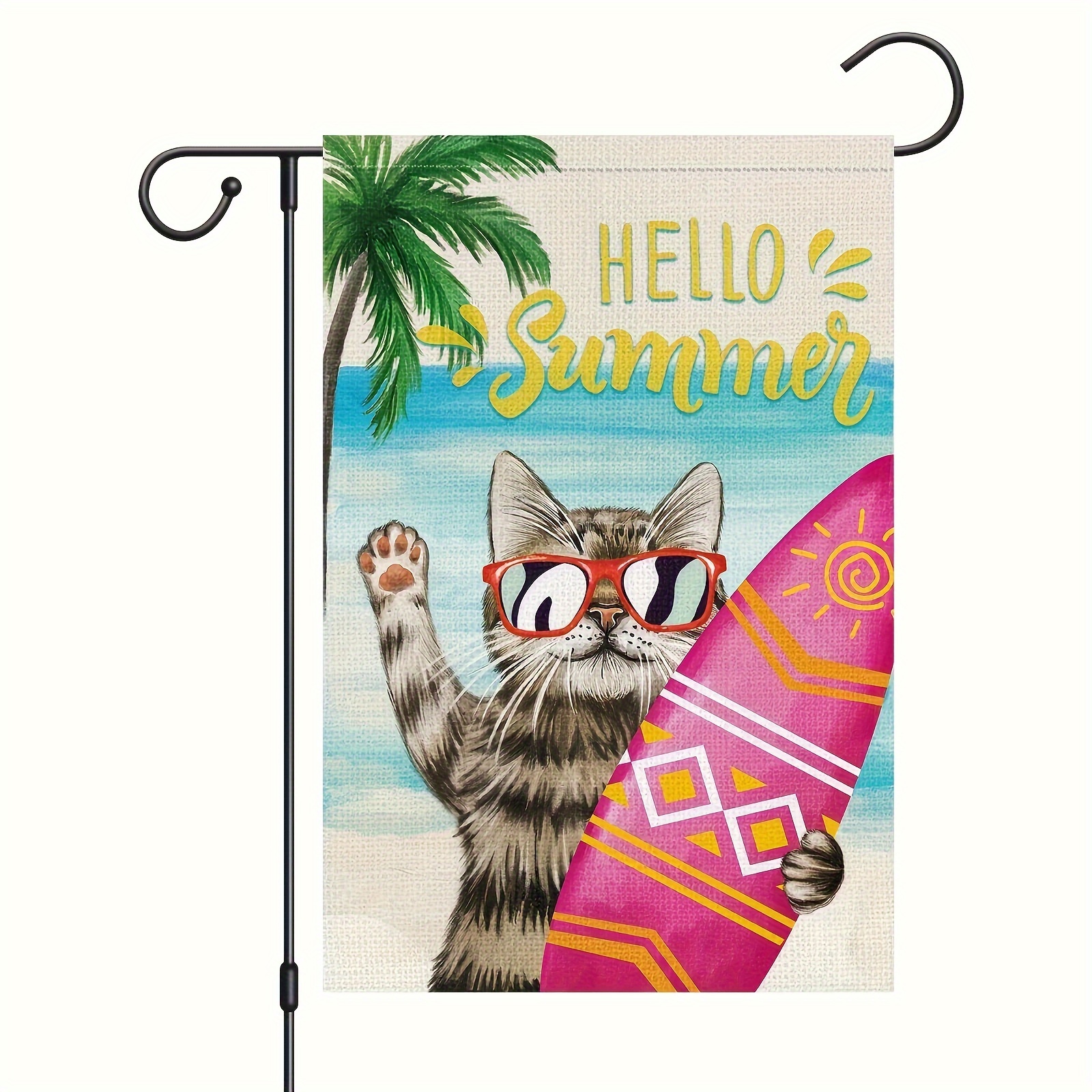 Bandiera Da Giardino BLKWHT Fenicottero Estivo – 30,5x45,7 Cm – Doppia Faccia In Iuta – Foglie Tropicali Per Esterno