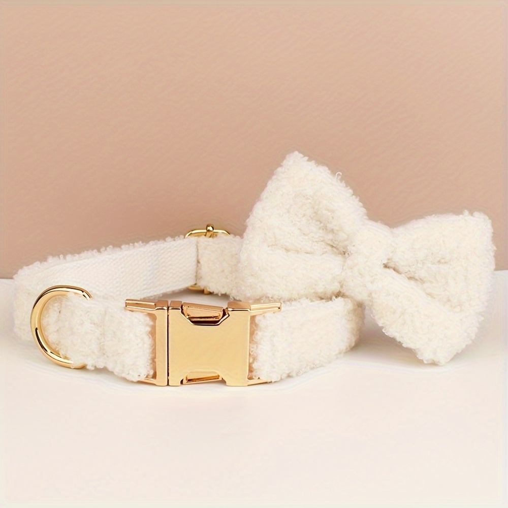 TEMU Bow-style Adjustable Lamb Fleece Dog Collar With Bow Tie, Featuring A Metal . Soft, Comfortable, And Adjustable For Autumn And . Dog Collar With