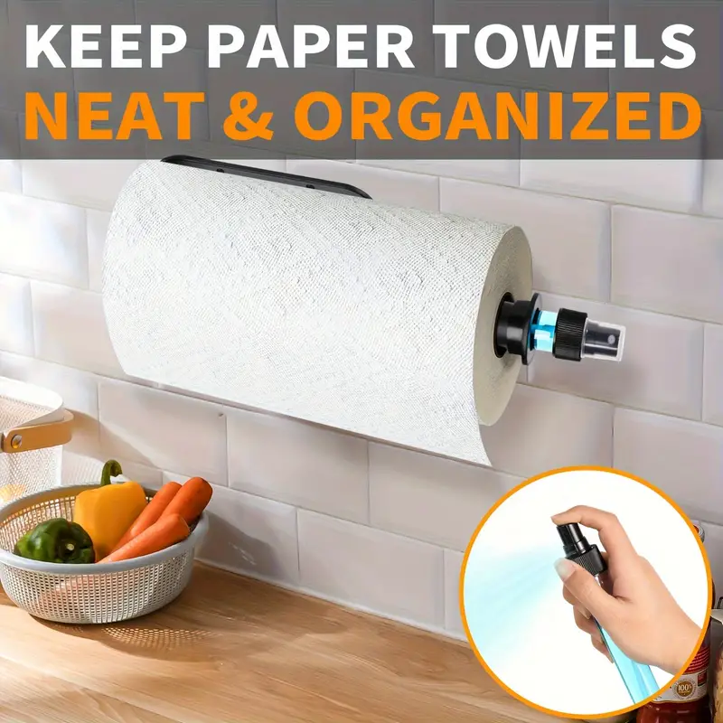Toilet Paper Holder Holder With Spray Bottle, Under Cabinet Paper Towels  Holders With Sprayer Inside Center, Hanging Wall Mount Paper Towels Roller  For Kitchen And Bathroom, Bathroom Accessories - Temu