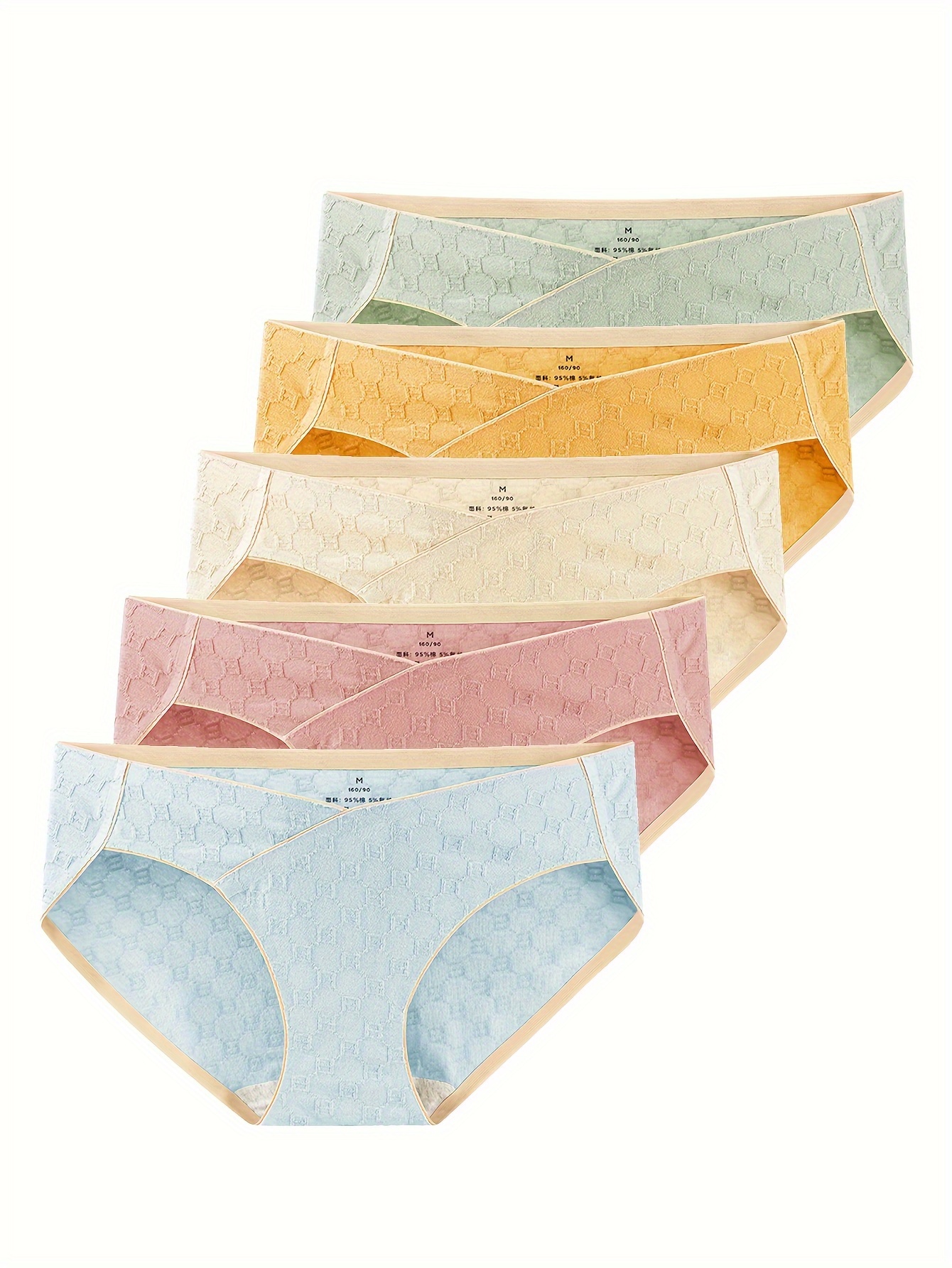 5pcs Colorblock Jacquard V Shape Briefs, Comfy Breathable Stretchy  Intimates Panties, Women's Lingerie & Underwear