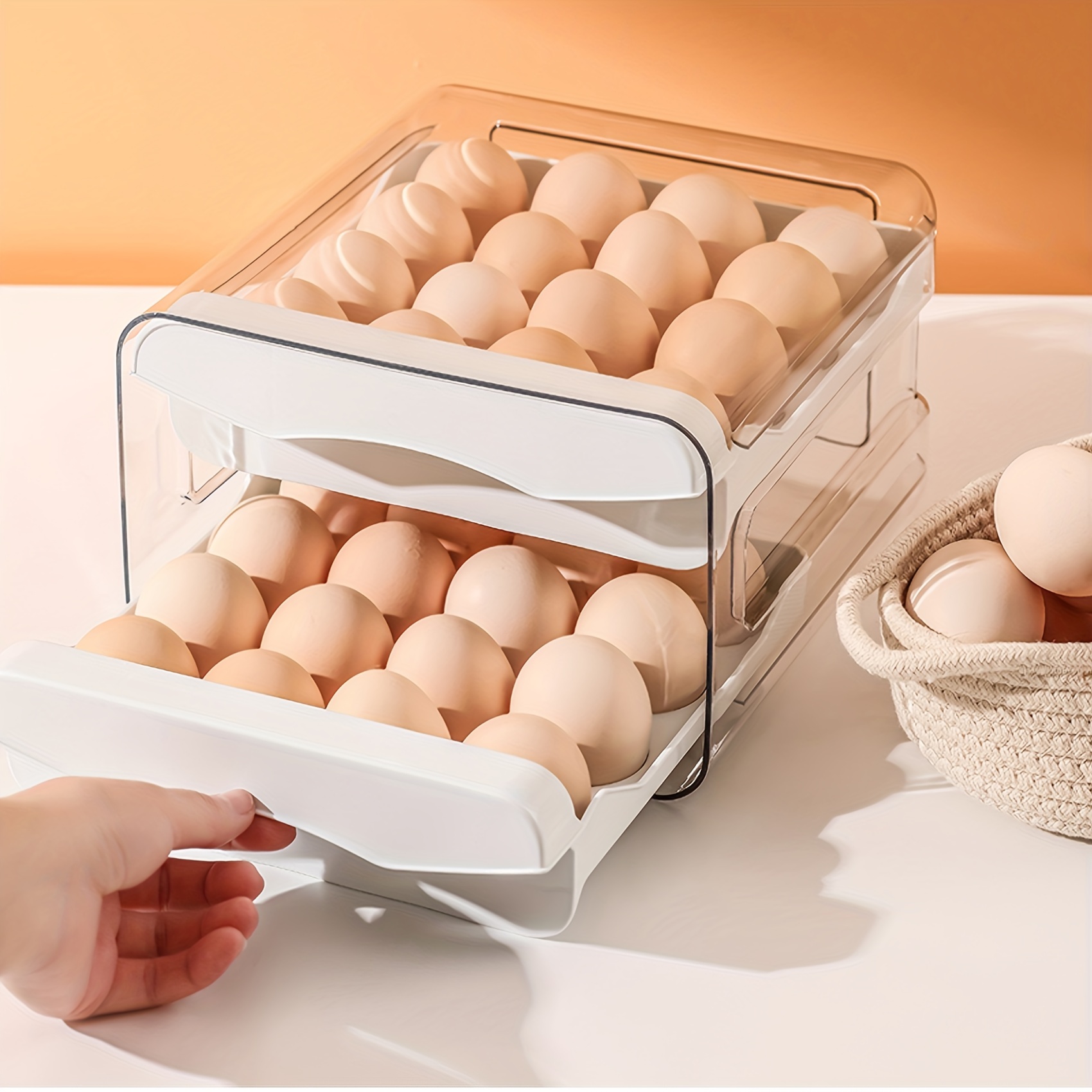 Soporte para huevos de nevera, organizador de cajón para nevera