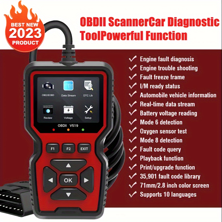 OBD2 Bluetooth Diagnosis OBD Coche Lector Escáner con Android Windows,  Bluetooth OBD2 Diagnóstico Adaptador para Todos los Vehículos de Protocolo