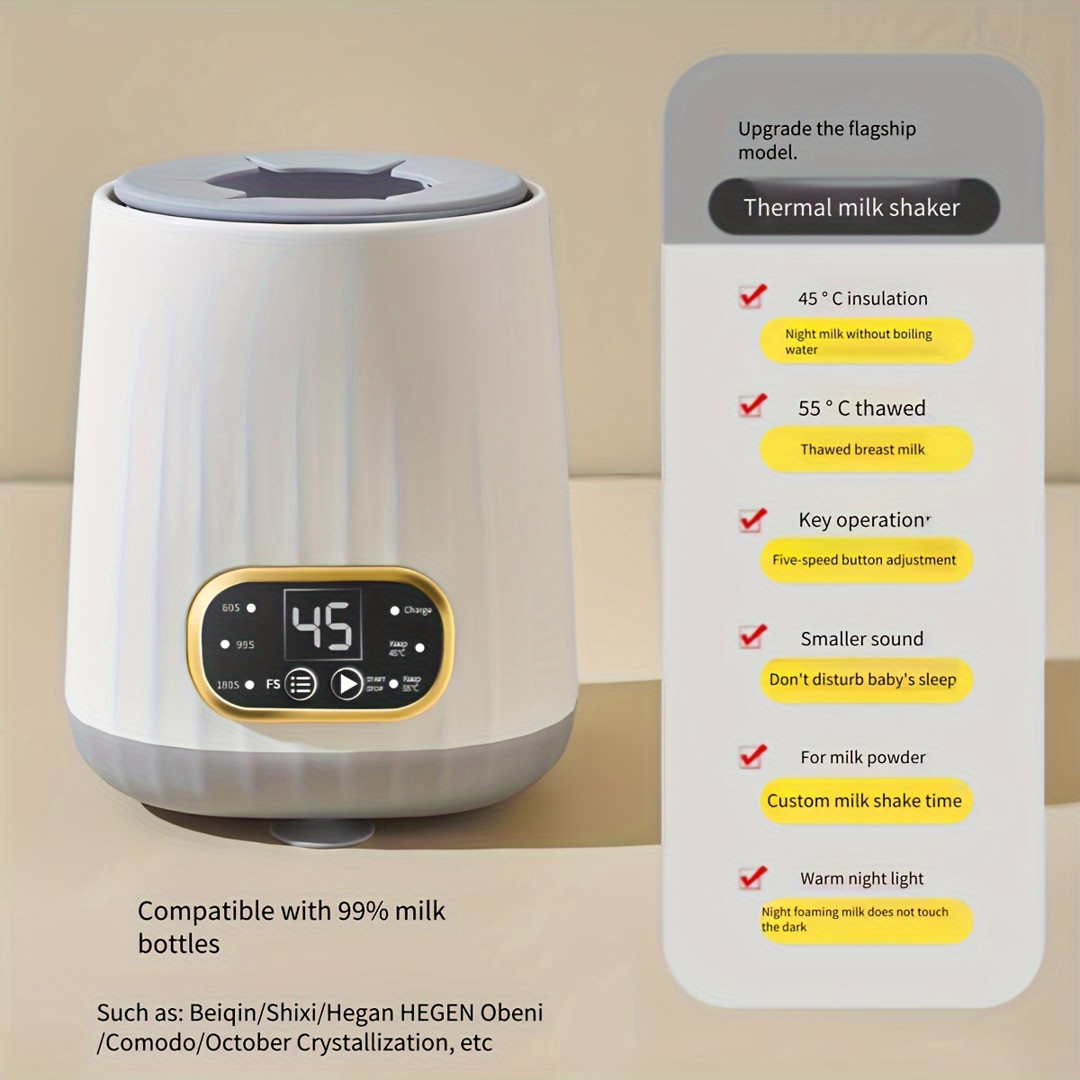 Intelligent Constant Temperature Milk Shaker, Electric Milk Bottle Warmer,  45 ° Milk Regulator 2 In 1 Milk Warmer
