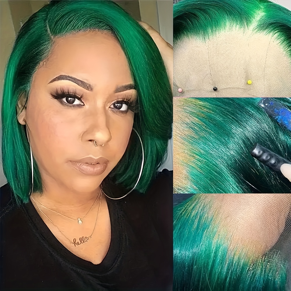 Mint Green Wig Short Bob 13x4 Lace Front Wig Human Hair - Temu