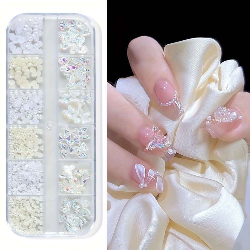 3d Flower Nail Art Charms White Flowers Nail Rhinestones Kit - Temu
