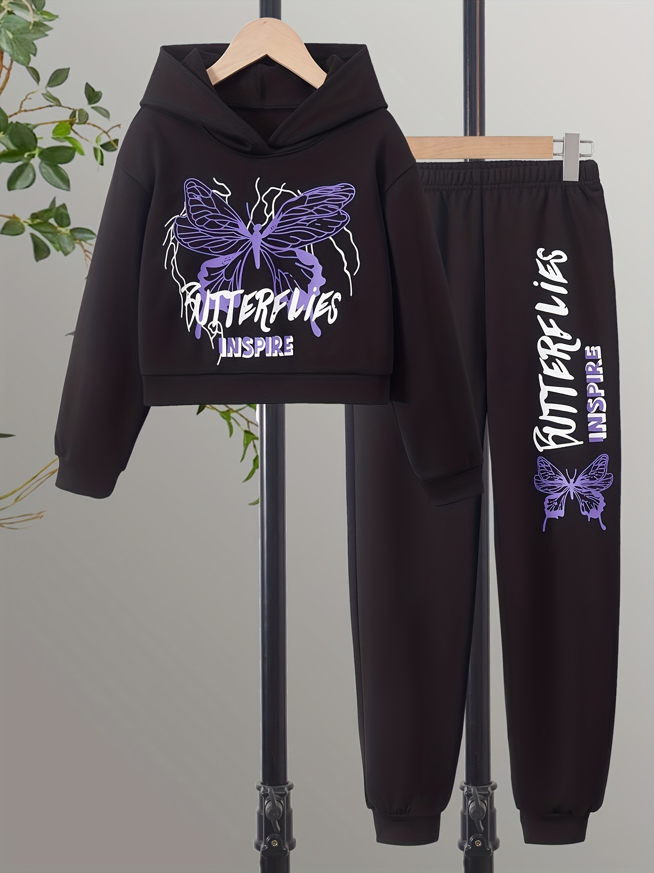Butterflies Inspire Print Outfits Girls Cool Sets, Hoodies + Jogger Pants  Kids Gift Halloween