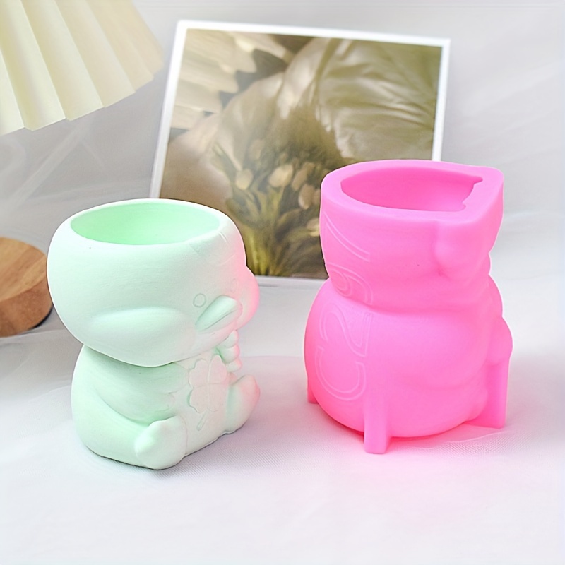 1Pc Silicone Mold Cute Cat Flower Pot Succulent DIY Making Resin Concrete  Vase Cactus Candle Silicone