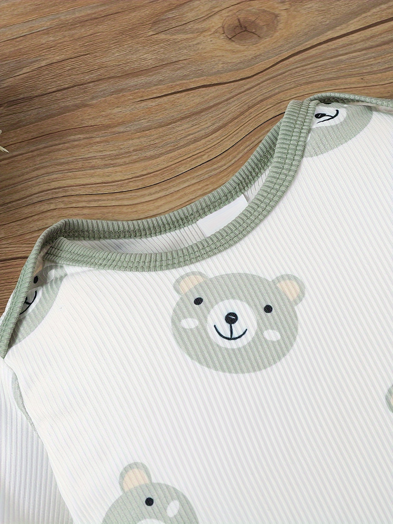 Baby's Cute Bear Print Ribbed Long Sleeve Set Bodysuit Hat - Temu