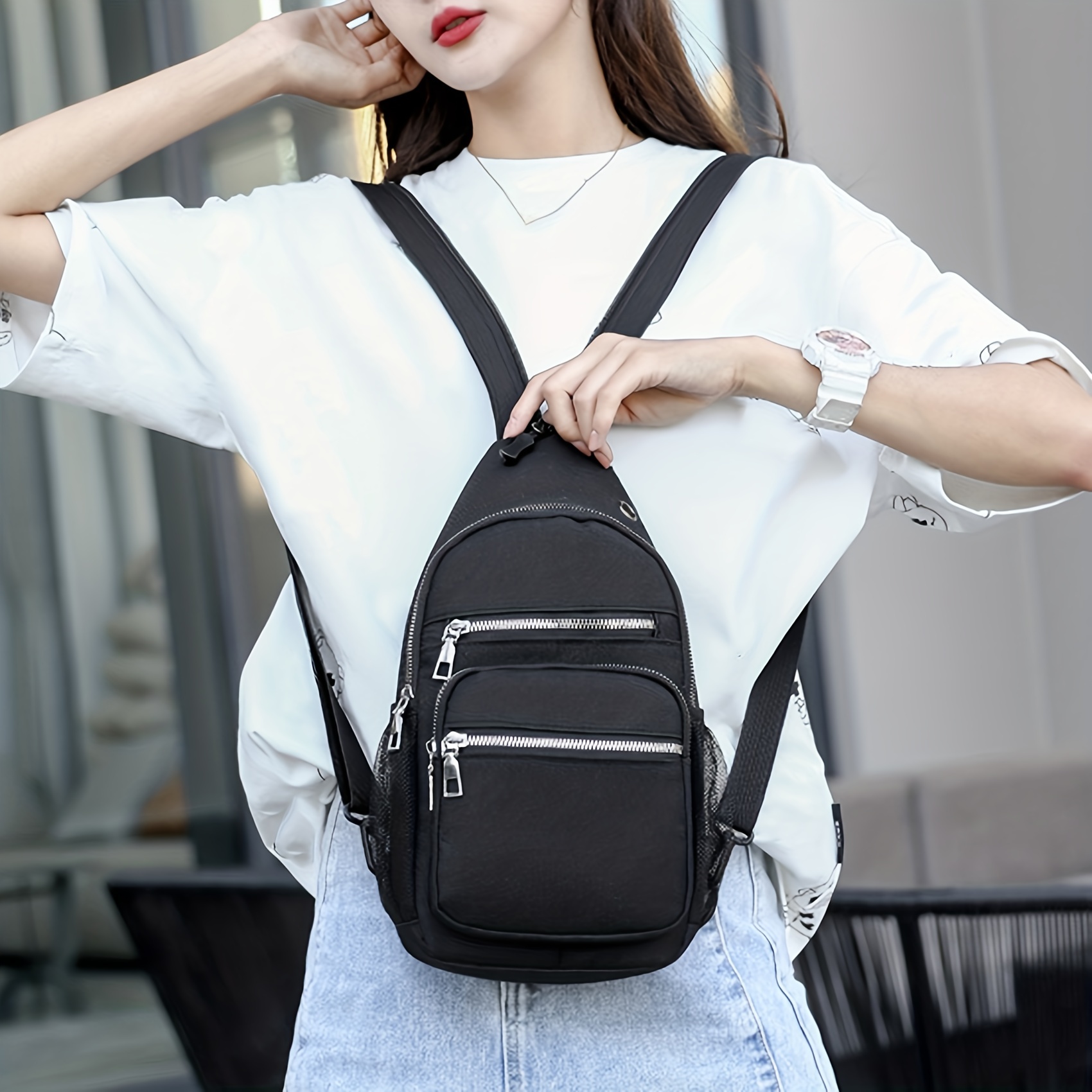 Casual Fashion Solid Color Chest Bag Dacron Foldable Sling Temu