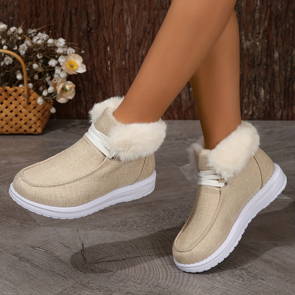 fur fleece lined thermal flat snow shoes comfortable lightweight winter keep warm boat shoes loafers shoes casual versatile non slip wear resistance ankle walking shoes details 3