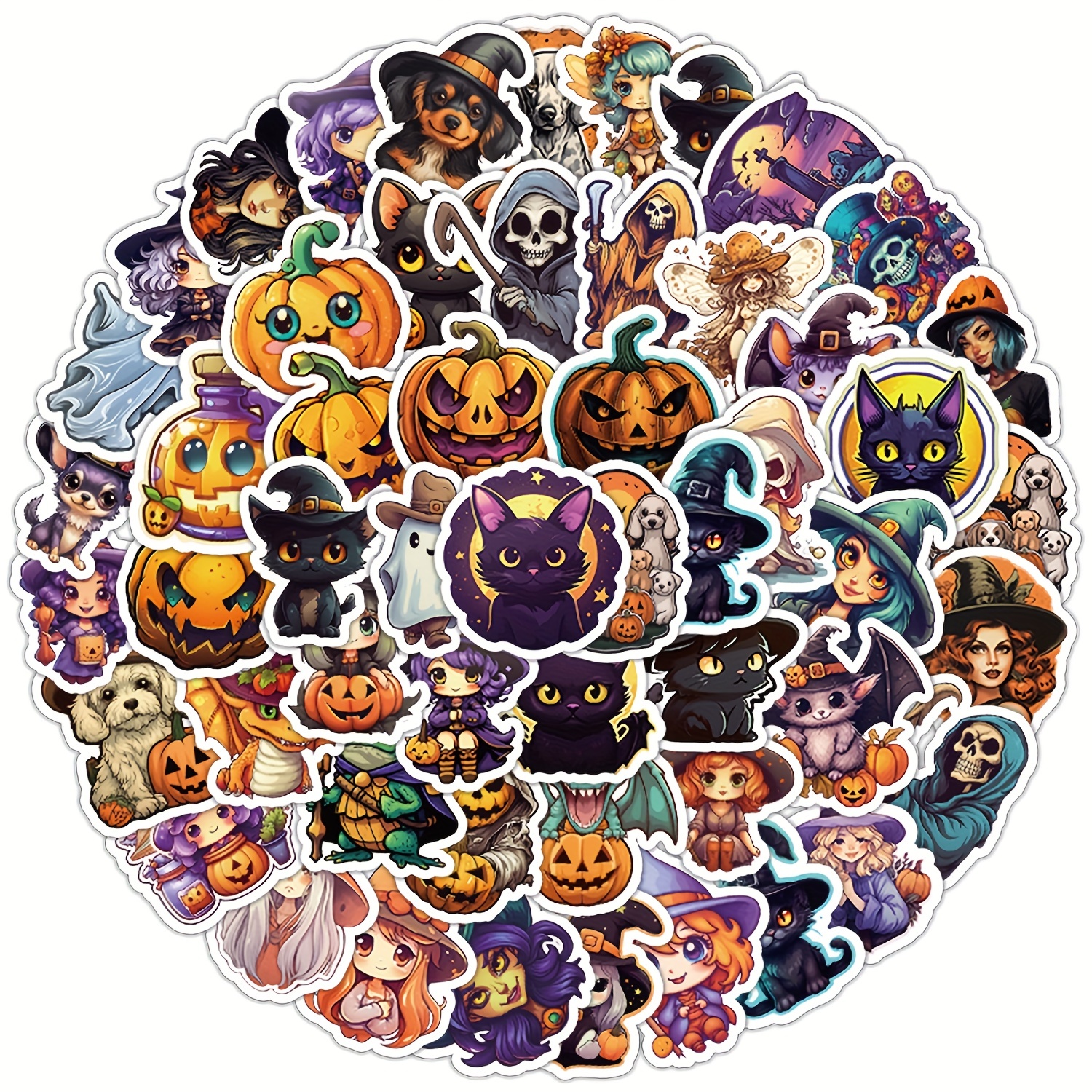 50 Pcs Halloween Stickers for Kids, Halloween Holiday Stickers Bulk,  Halloween Crafts Party Favors for Kids, Cute Water Bottle Stikers,  Waterproof Vinyl Laptop Stickers for Teens Girls