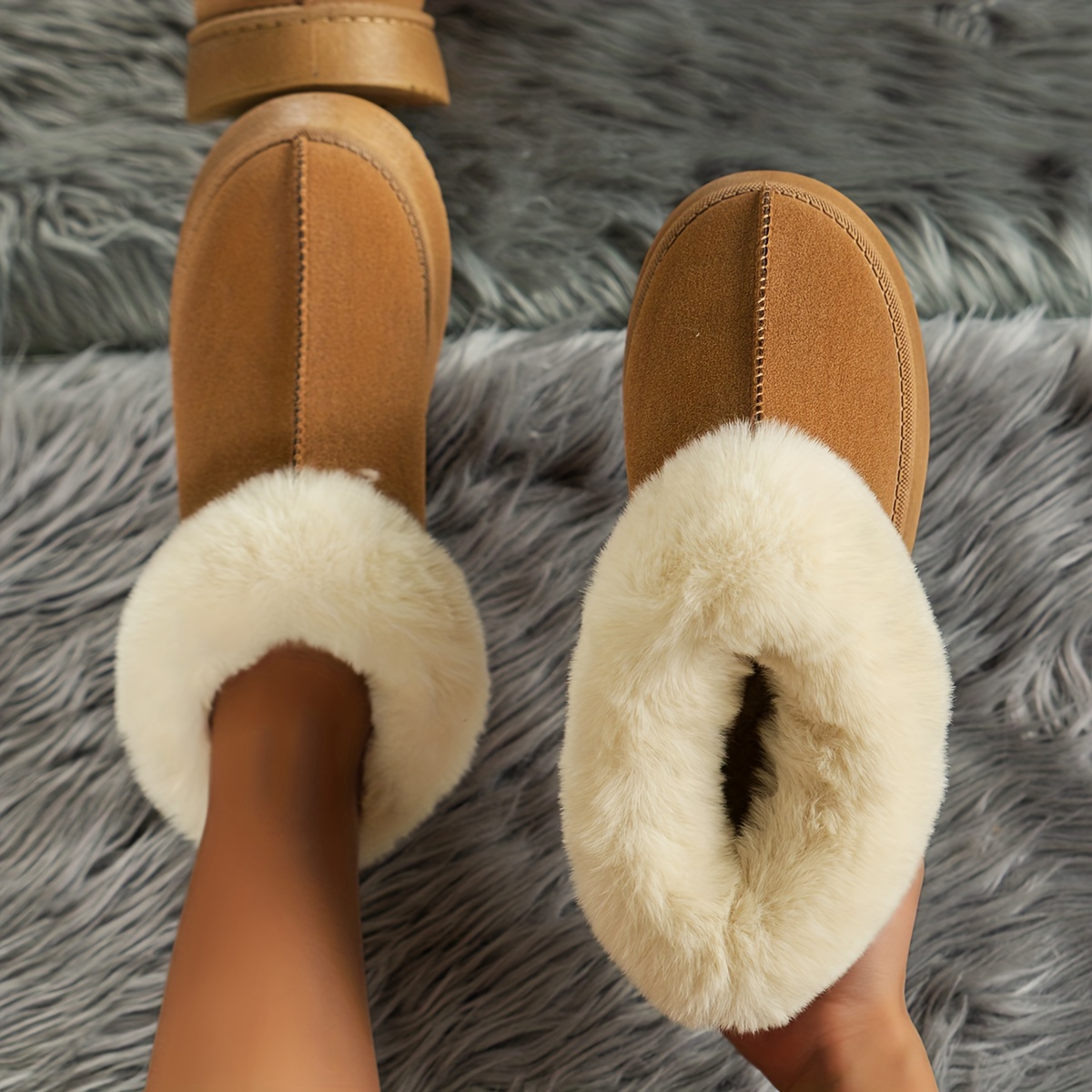 

Trendy Plush Lined Furry Thermal Wear Resistance Snow Shoes, Thick Sole Heighten Suede Flat Non Slip Fall Winter Keep Warm Snow Boots, Casual Versatile Slip On Comfortable Outdoor Walking Ankle Boots
