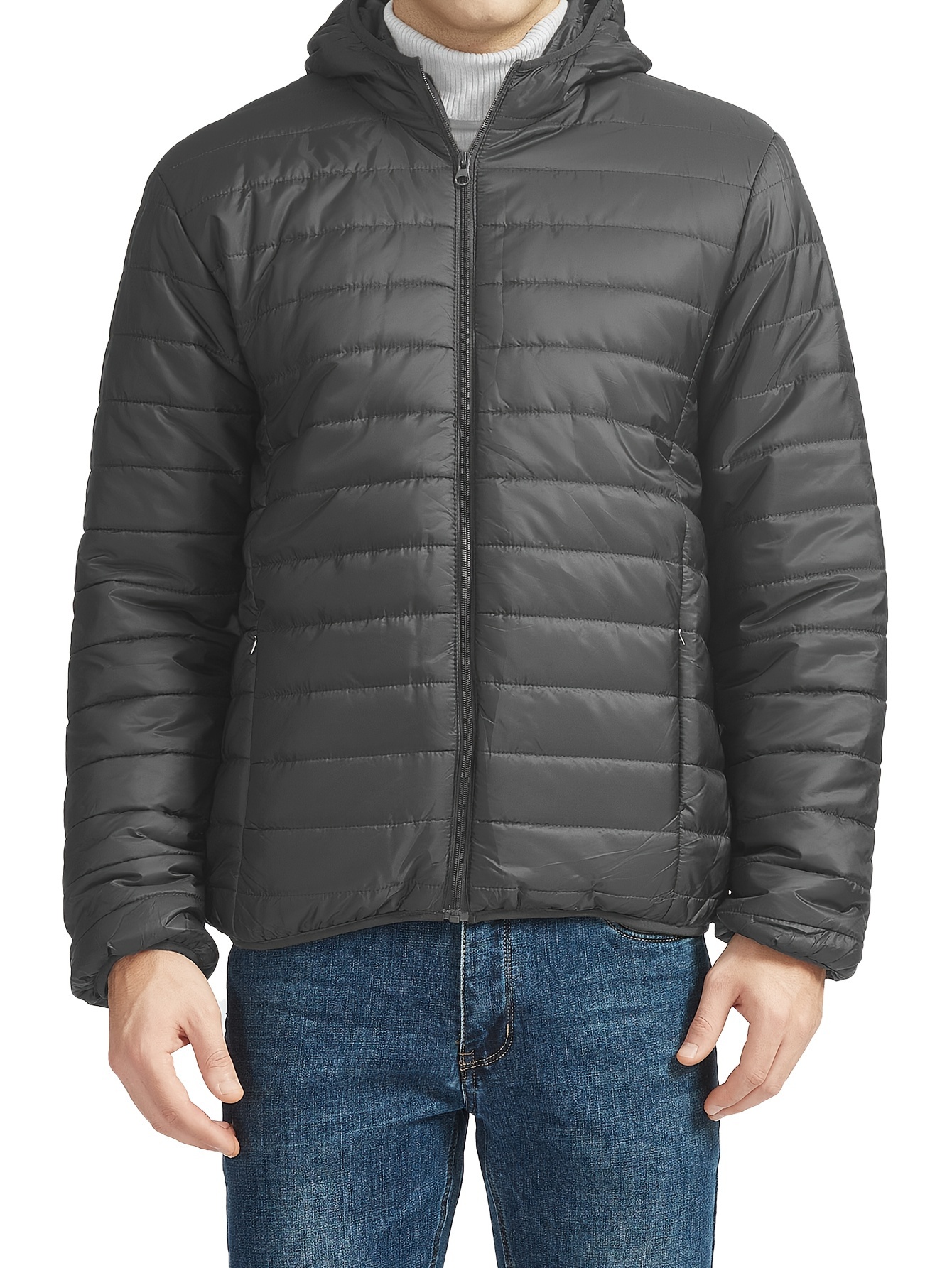Men's Casual Loose Fit Quilted Jacket Hooded Warm Thick Coat - Temu
