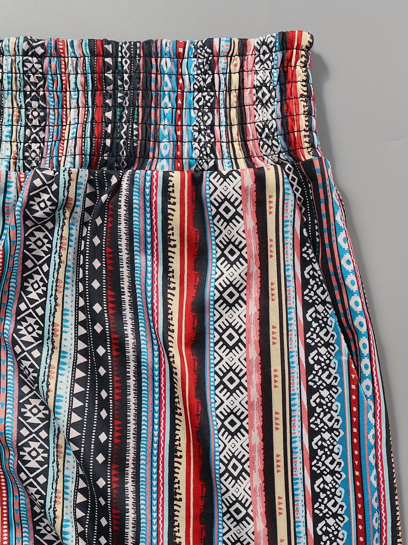 Plus Size Boho Pants Women's Plus Colorblock Geometric Print