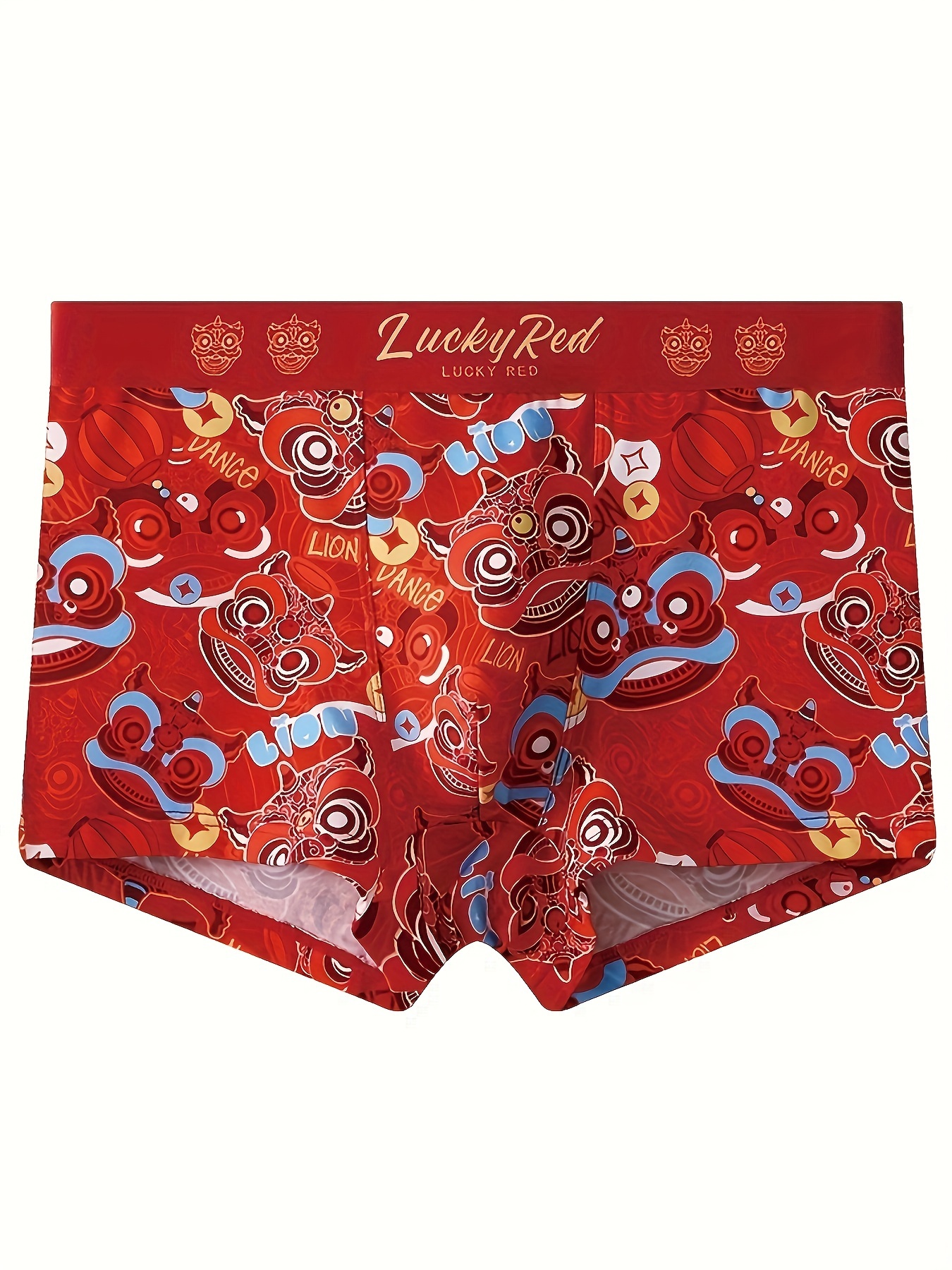 wirlsweal Men Boxers New Year Style Good Fortune Mid Waist Red Festive  Chinese Print Soft Breathable Good Elasticity Men Underpants Underwear