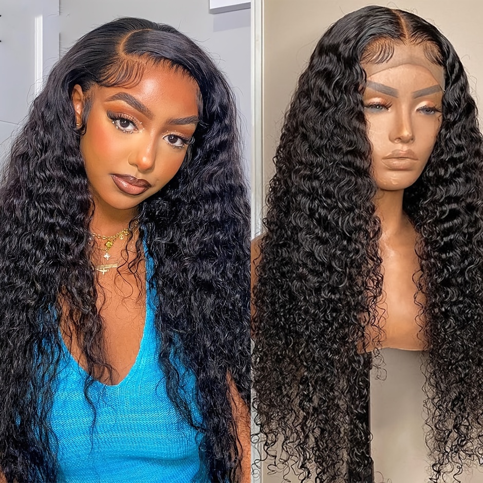 13x4 Lace Frontal Wig Deep Curly Wavy Human Hair Wet Wavy - Temu