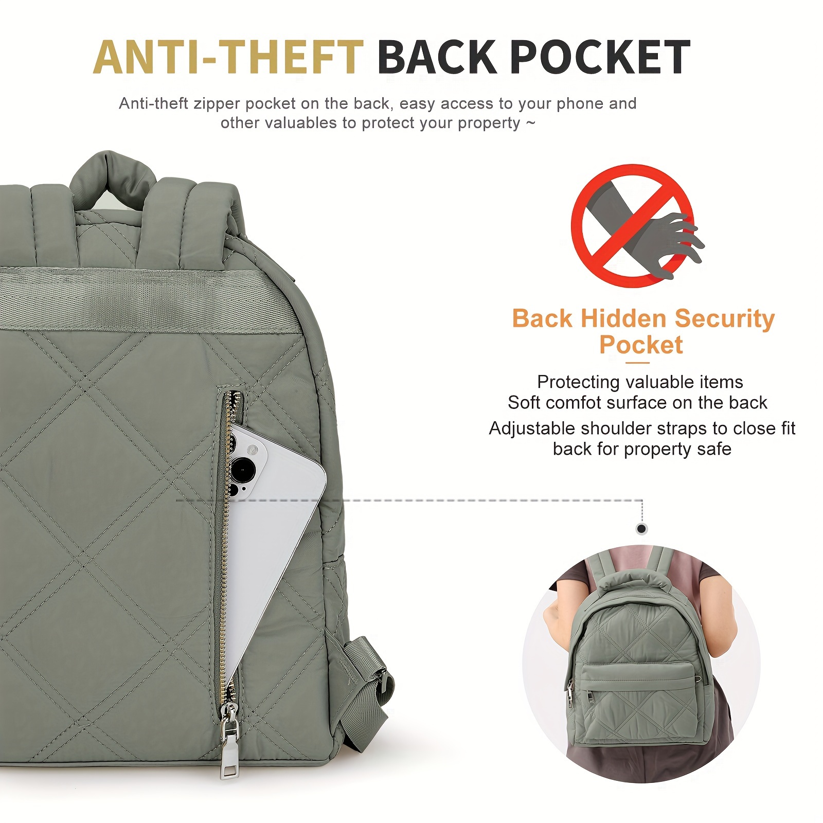 Quilted multi-pocket backpack