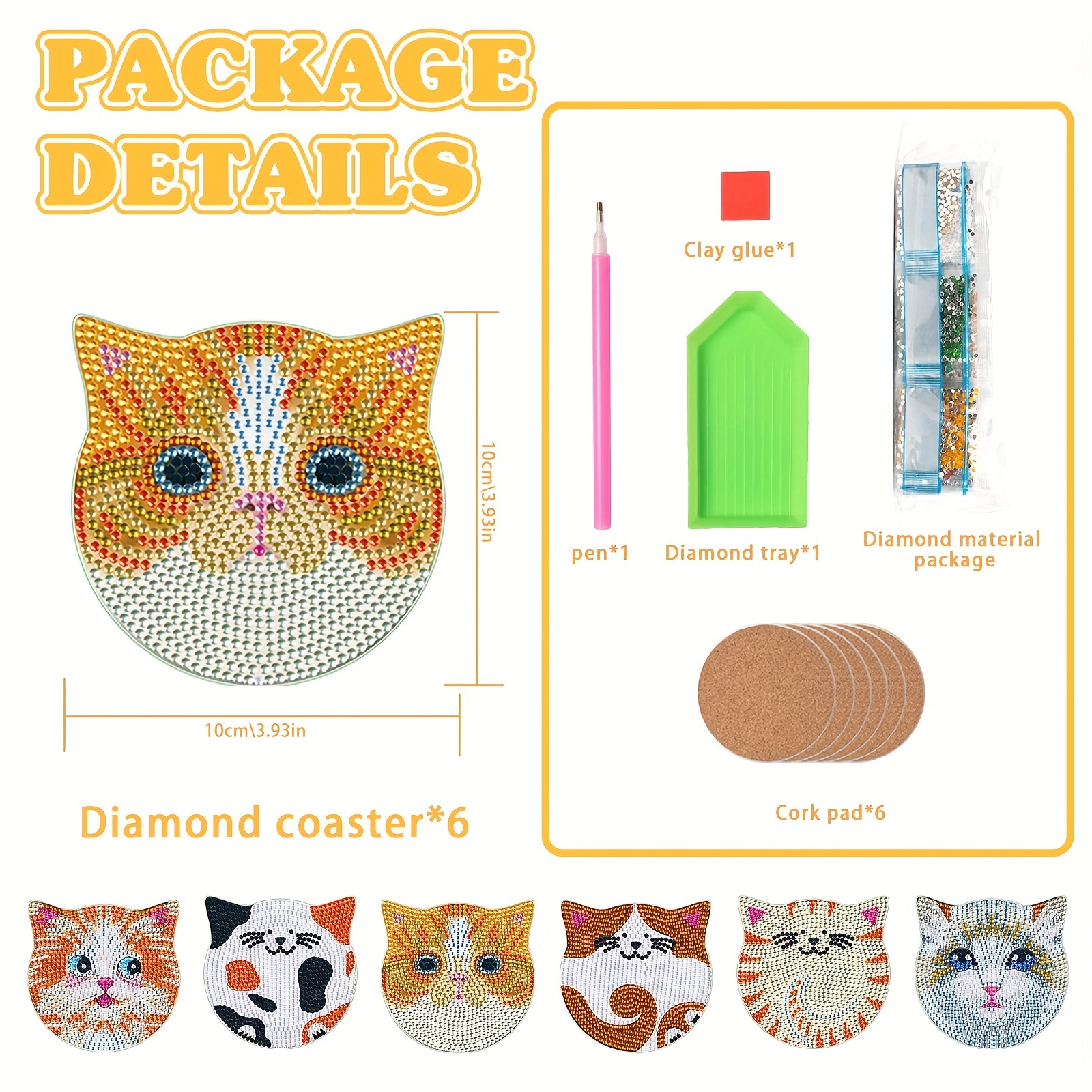 6 Pcs Diamond Painting Coasters with Holder, DIY Diamond Art Coasters Non  Slip Coaster for Adults & Kids Small Diamond Painting Kit Art Craft  Supplies