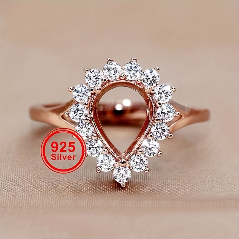 S925 Sterling Silver Ring Settings without stones 4 prong blank for jewelry  making women adjuestable plated white gold DIY gift