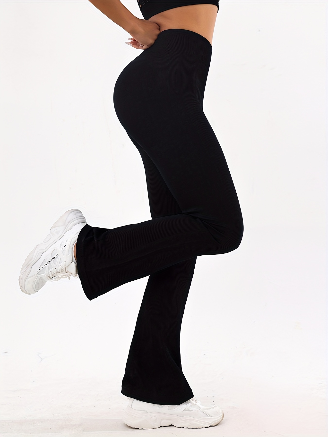 Solid Color Seamless Flare Yoga Leggings High Waist Flared - Temu Canada