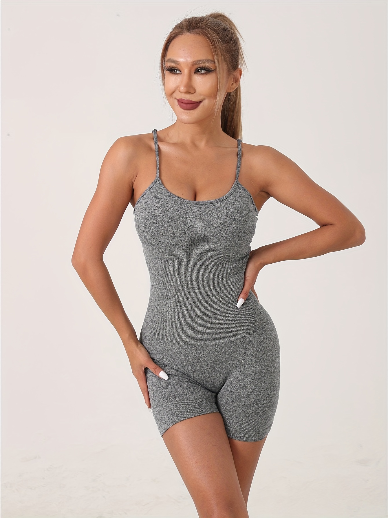 Generic Ribbed Lucky Label Sexy Rompers Womens Jumpsuit Shorts