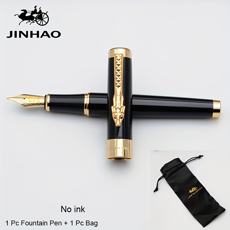 1Pc Fine Nib Fountain Pen By Black Lacquer and Silver/Gold