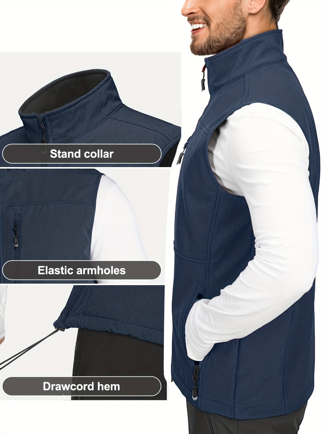 Men's Tactical Softshell Vest Outdoor Windproof Sleeveless Fleece Jacket  for Travel Hiking Running Golf Fishing Vest