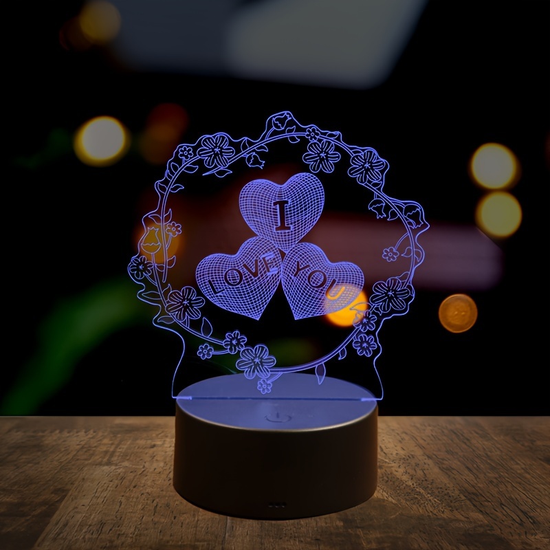 Romantique Amour 3d Acrylique Led Lampe Pour la Maison Enfants Nuit Lumière  Table Lampe Fête d'Anniversaire Décor Saint-Valentin Chevet Lampchangyi