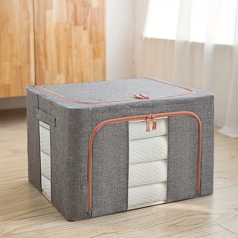 1pc large capacity storage bag with handles portable clothes storage box with window for clothes quilts household wardrobe organizer space saving organizer of closet bedroom home dorm bedroom accessories details 7