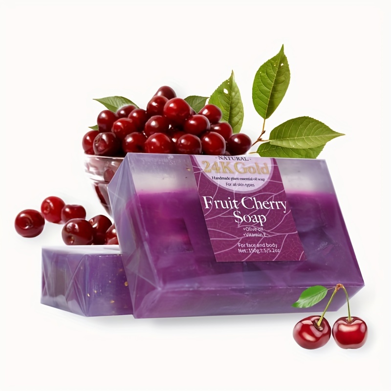 

1pc Fruit Cherry Body Cleansing Soap, Moisturizing And Illuminating Fragrance Soap, Handmade Soap For Facial And Body Cleaning, Deep Clean Pores, Oil Control, Smoothing And Soften Skin