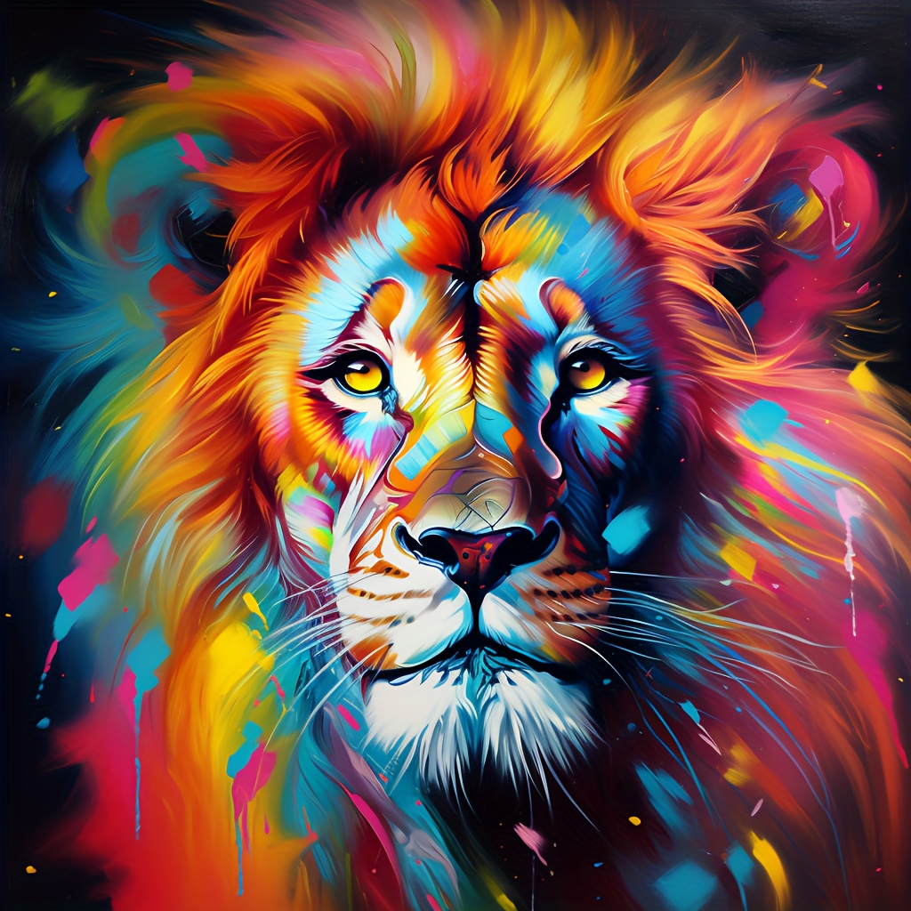 

1pc Large Size 40x40cm/15.7x15.7 Inches Frameless Diy 5d Diamond Painting Colorful Lions, Full Rhinestone Painting, Diamond Art Embroidery Kits, Handmade Home Room Office Wall Decor