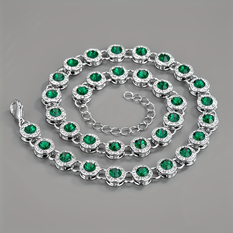 Hip Hop Rap Round Emerald Cuban Chain Necklace