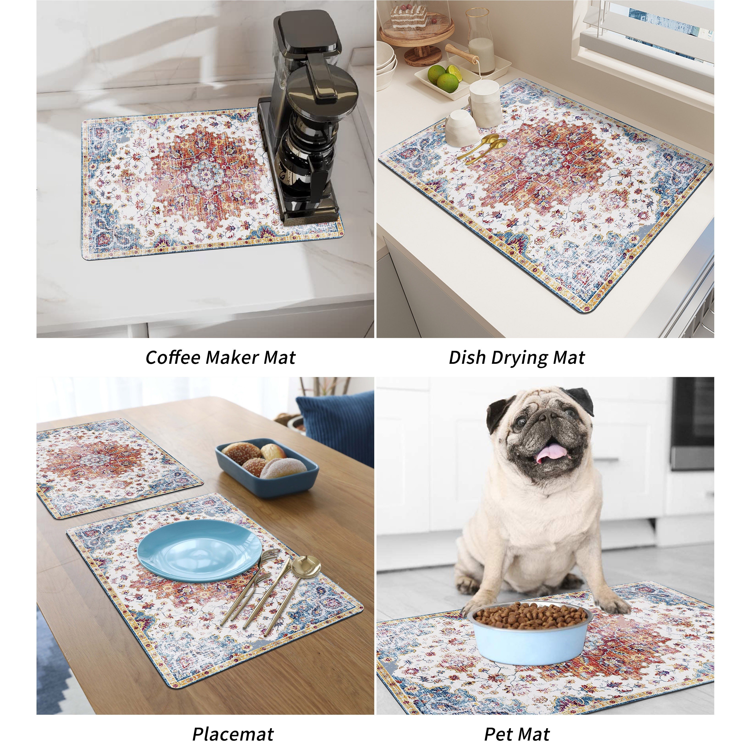 Black French Bulldog Dish Drying Mat for Kitchen Counter Absorbent