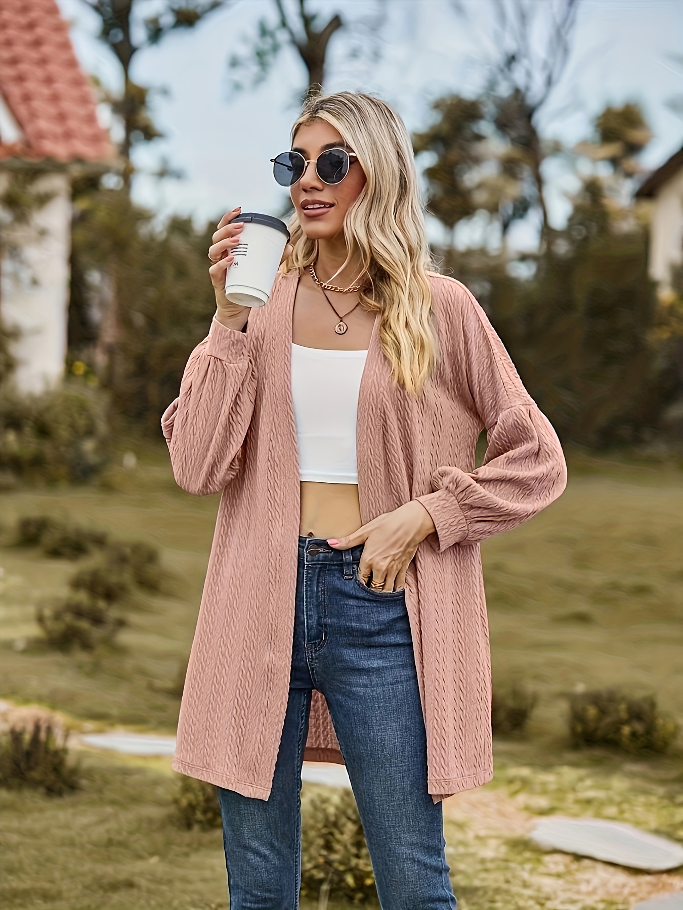 Solid Knitted Long Sleeve Open Front Cardigan