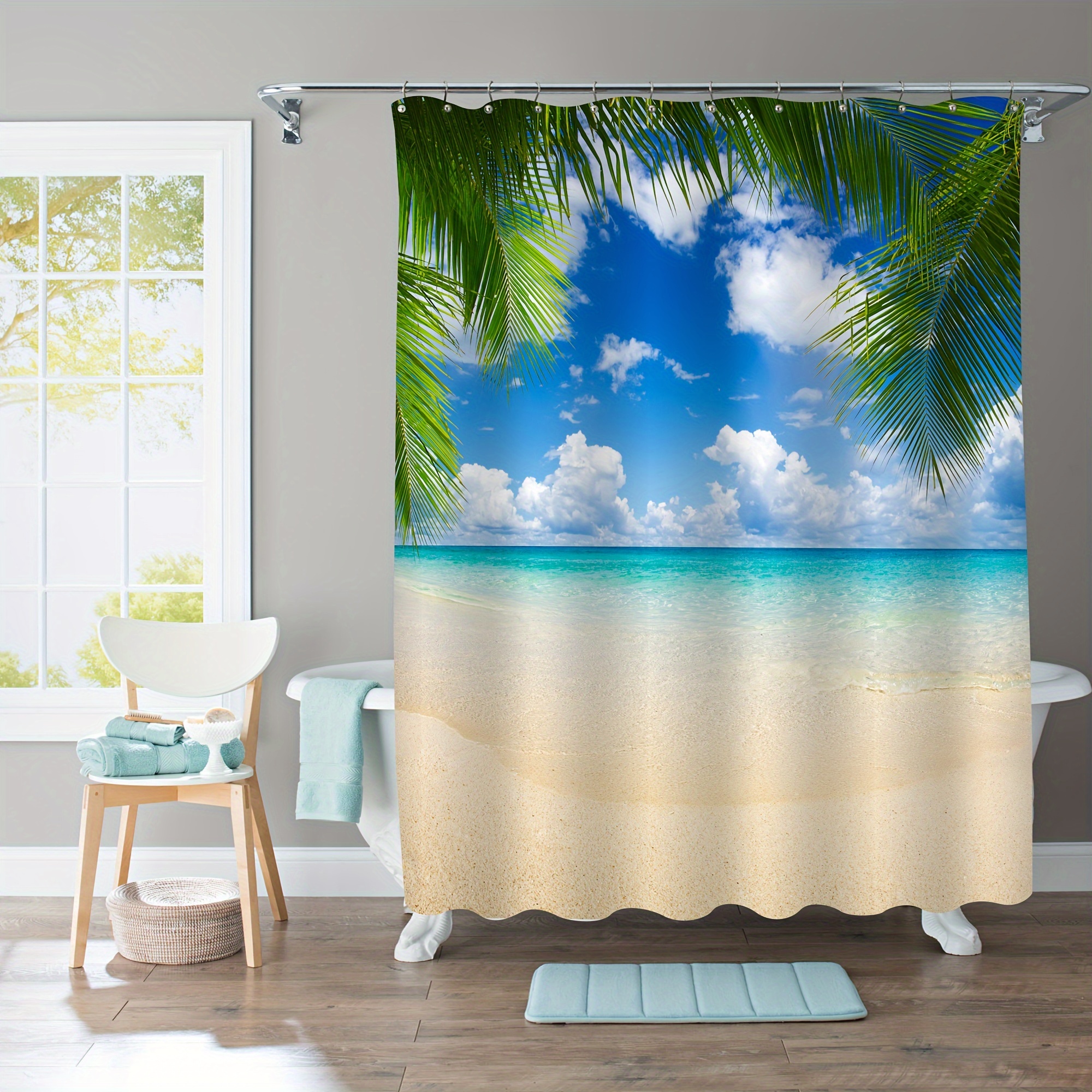 Juegos de baño 4 pc con accesorios para cortinas ducha y alfombras Sea shell