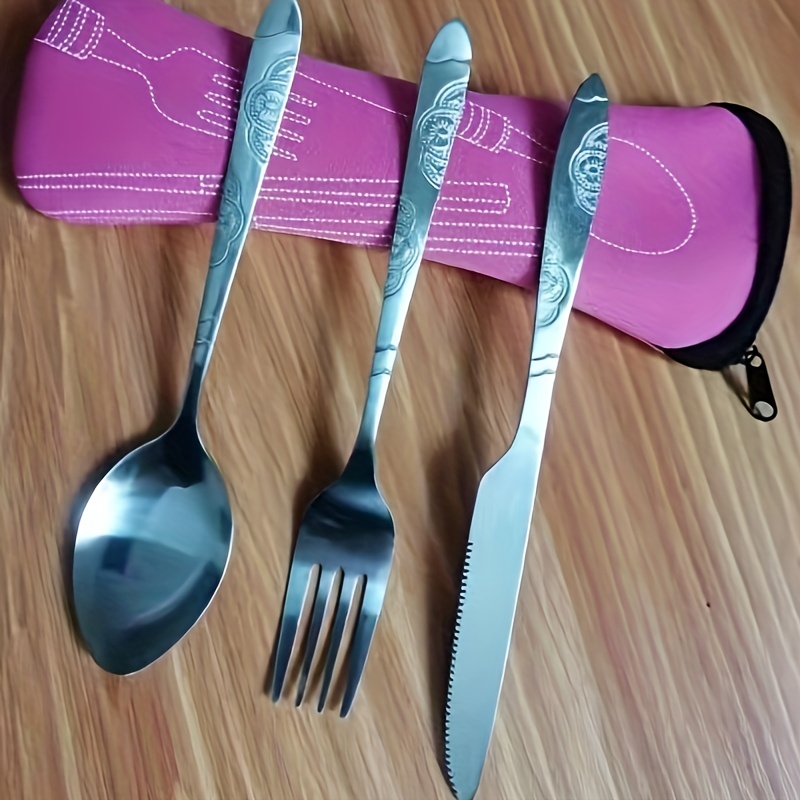 Juego de cubiertos con estuche, cubiertos de acero inoxidable portátil,  tenedores, cucharas, cuchillos, cubiertos, juegos de utensilios de cocina