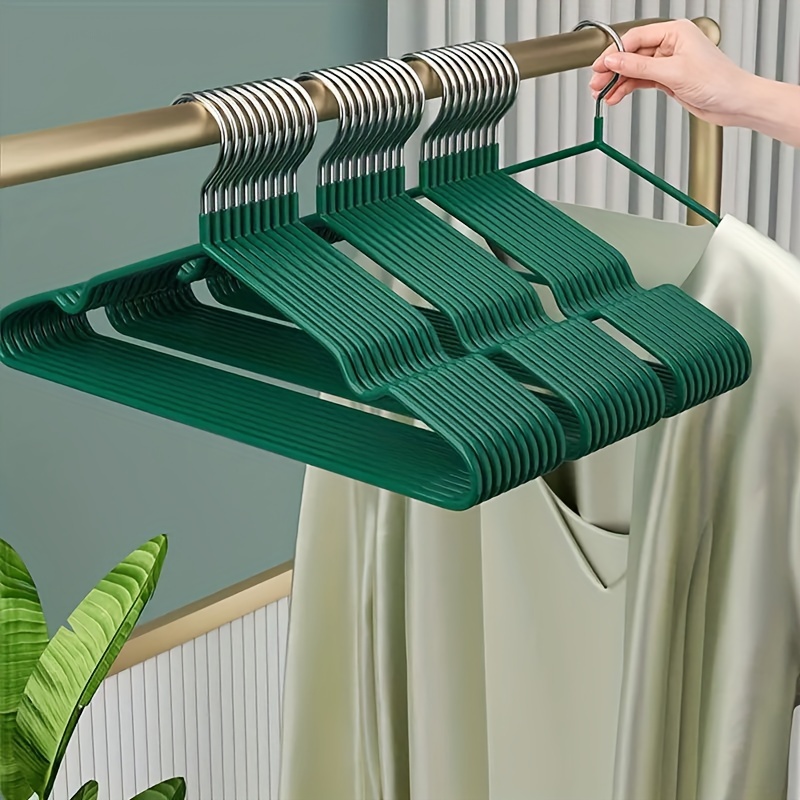 10pcs/set Plastic Coated Wire Hangers, Non-slip Heavy Duty Clothes Hanger  For Home, Dorm, Laundry Room