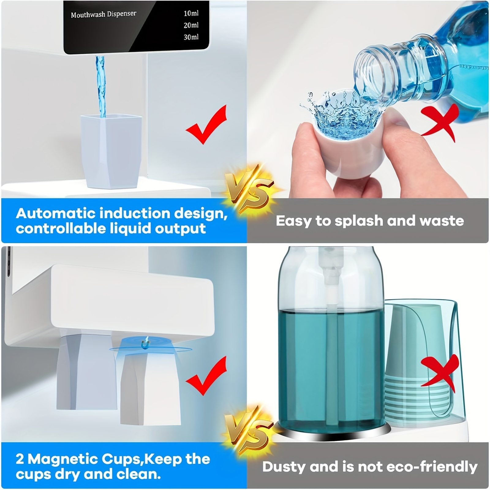 1pc Automatic Mouthwash Dispenser For Bathroom 23.67oz, Wall Mounted  Mouthwash Dispenser, With 2 Magnetic Cups, Touchless 3 Levels Adjustable  Mouthwas