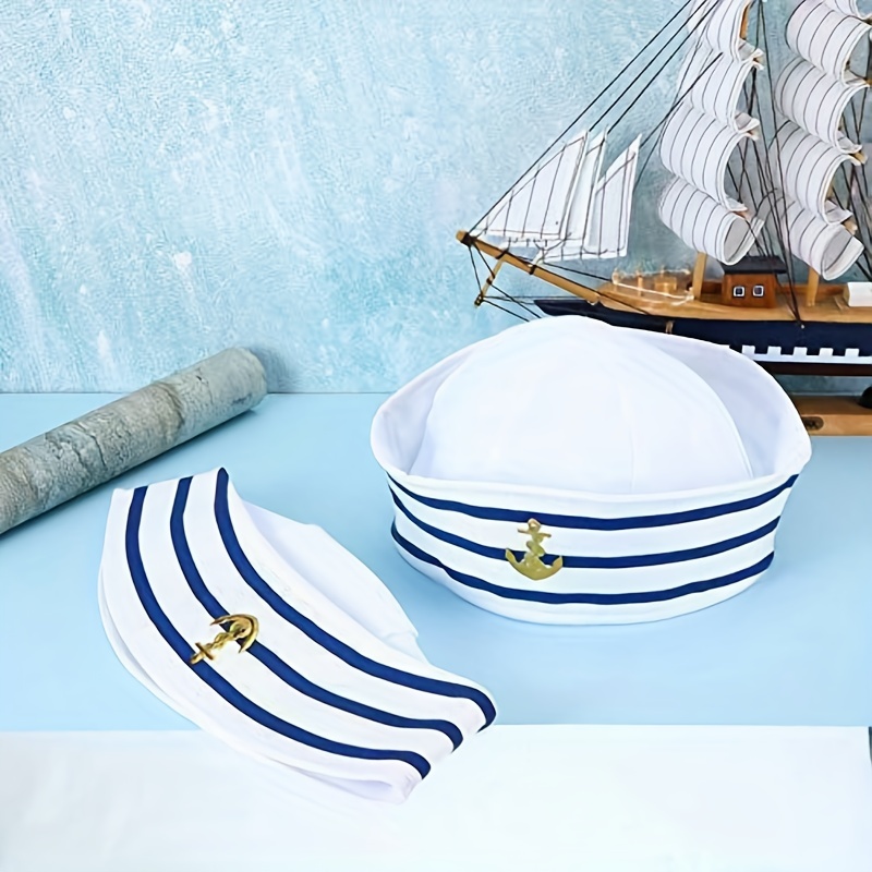 1pc, Sail Hats Blue with White Captain Sailor Hat for Men Women, Halloween Cosplay Supplies,Temu