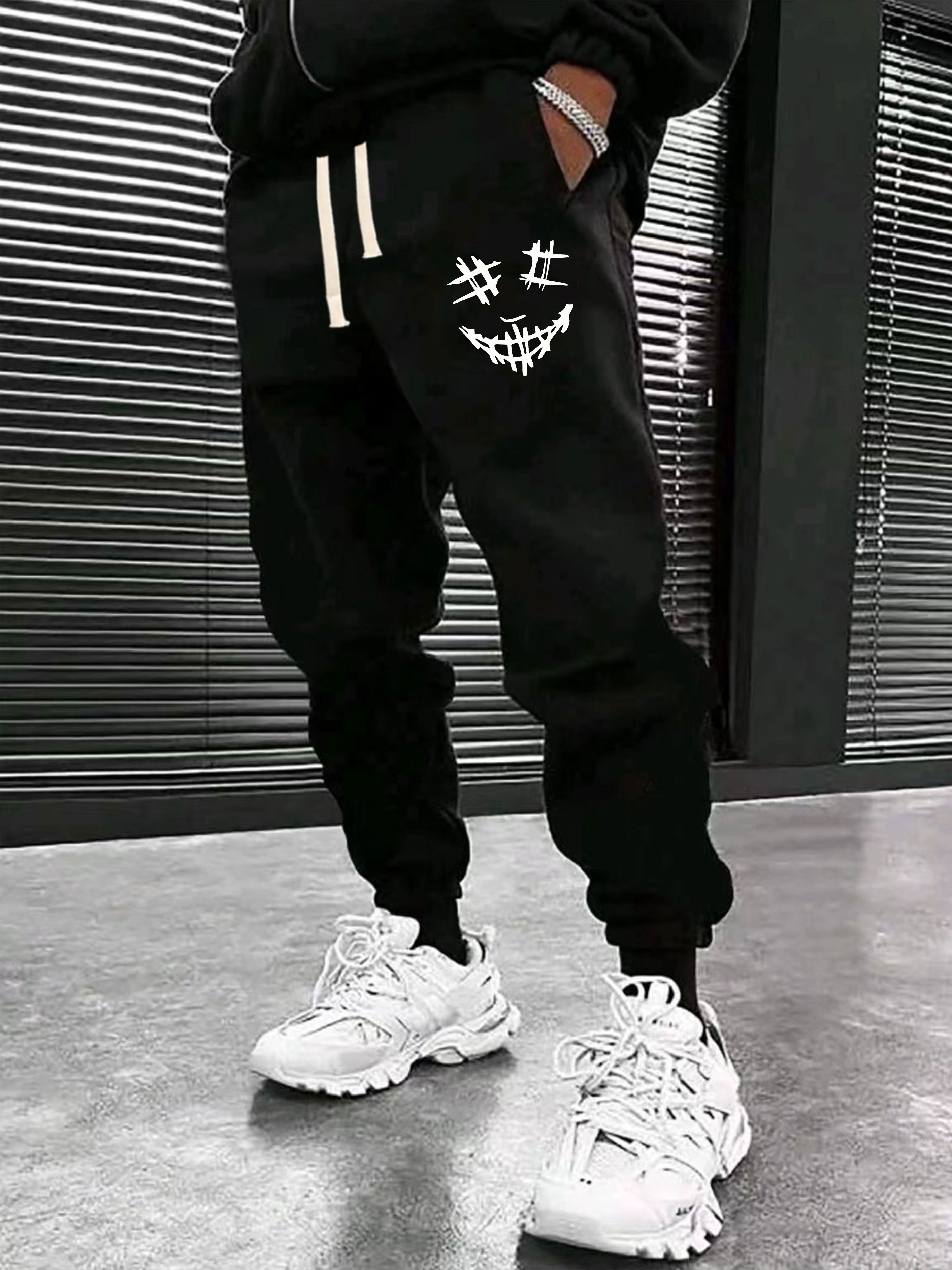 Men's Graffiti Smile Graphic Sweatpants Casual Slightly - Temu