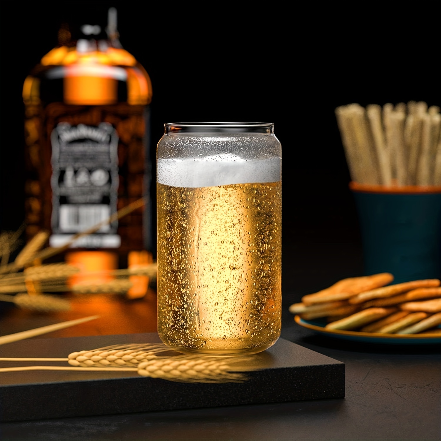 16oz Beer Can Glass with Bamboo Lids and Glass Straws,6pcs Drinking Glasses Can Shaped Glass Cups, Beer Glasses, Glass Coffee Cups, Wine, Cocktail