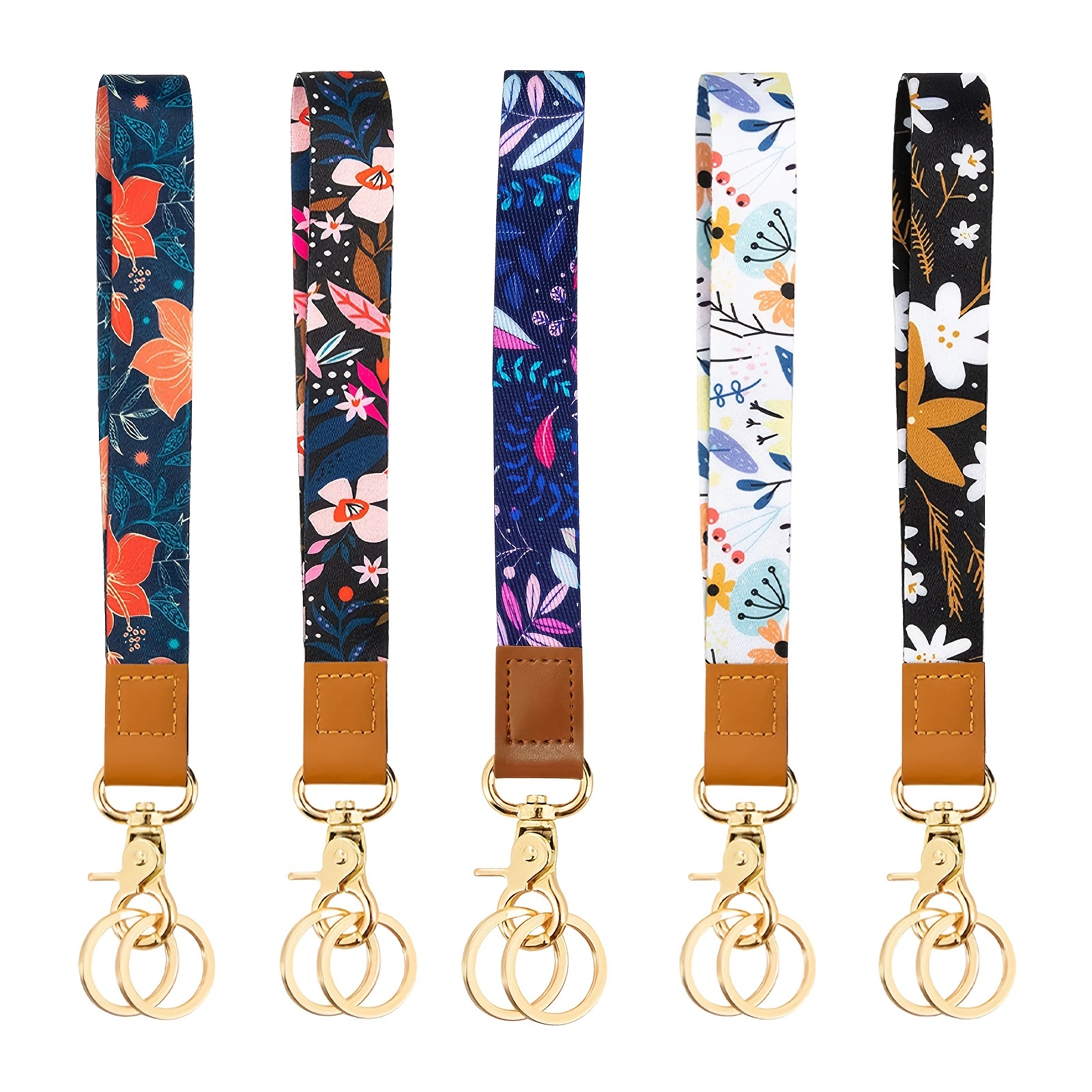 1pc Fashionable Floral Printed Anti-lost Wrist Strap With Keychain