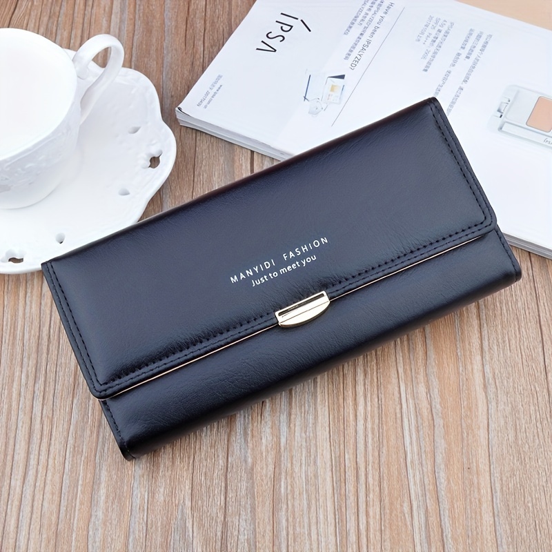 Minimalist Trifold Long Wallet, Multi Card Slots Clutch Coin Purse