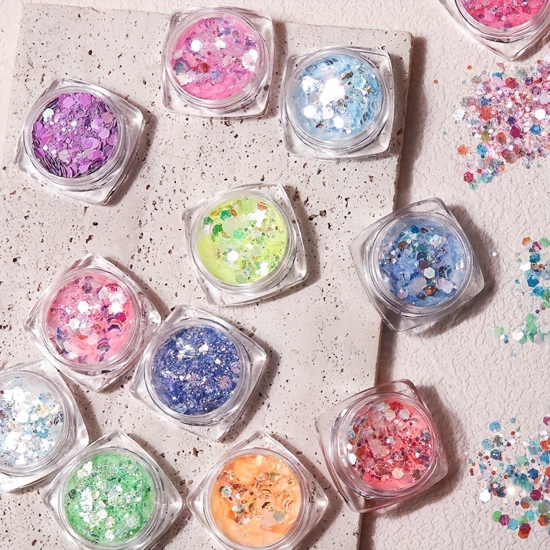 12 Color Nail Glitter Sequins,Holographic Chunky Nail Glitter Flakes For  Resin/Makeup/Nail Tips