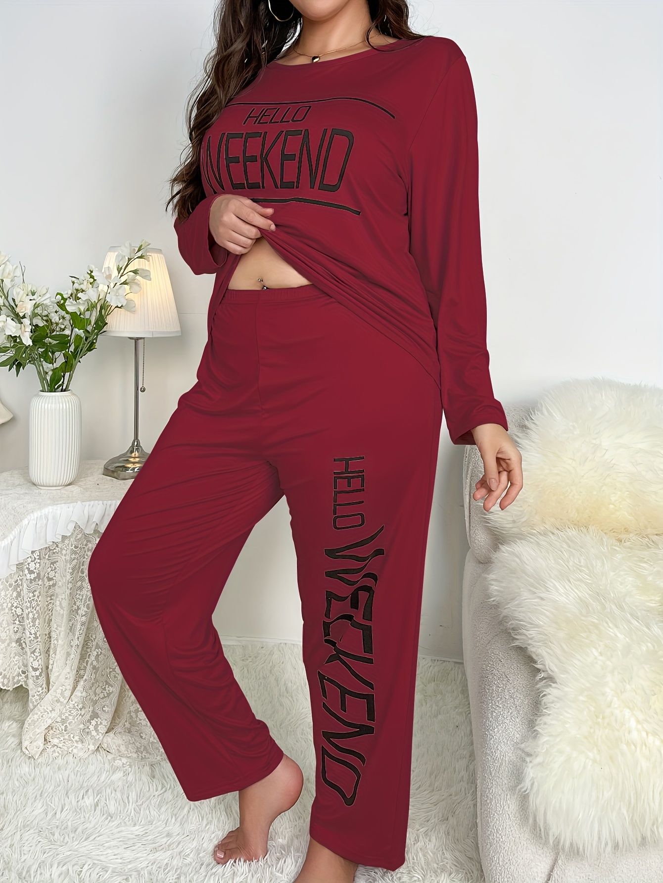 Women's Fuzzy 2 Piece Outfits Casual Pajama Sets Long Sleeve Fleece Crop  Top and Pants Set Loungewear Sleepwear Ladies Clothes