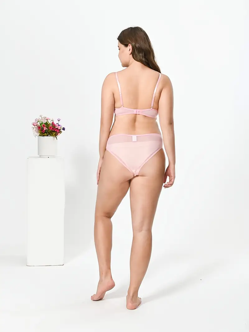 Plus Size Floral Embroidered Semi Sheer Bra Panty Sexy - Temu Italy
