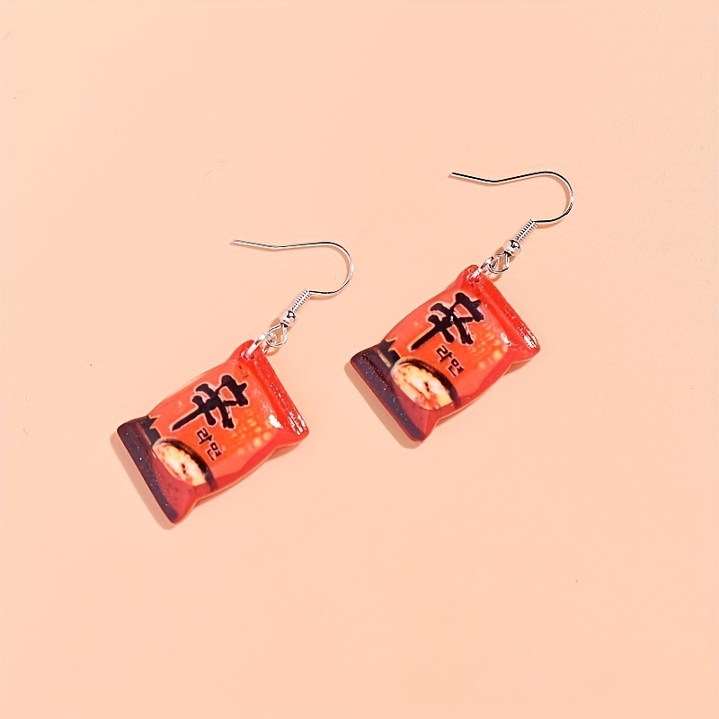 Y2K Kpop Instant Noodles Resin Drop Earrings, Statement Dangle