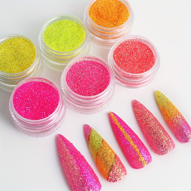 6pcs Shiny Iridescent Sugar Glitter For Nails Design Sparkly Candy Sweater  Effect Sugar Powder Gel Polish Manicure Pigment Ongle