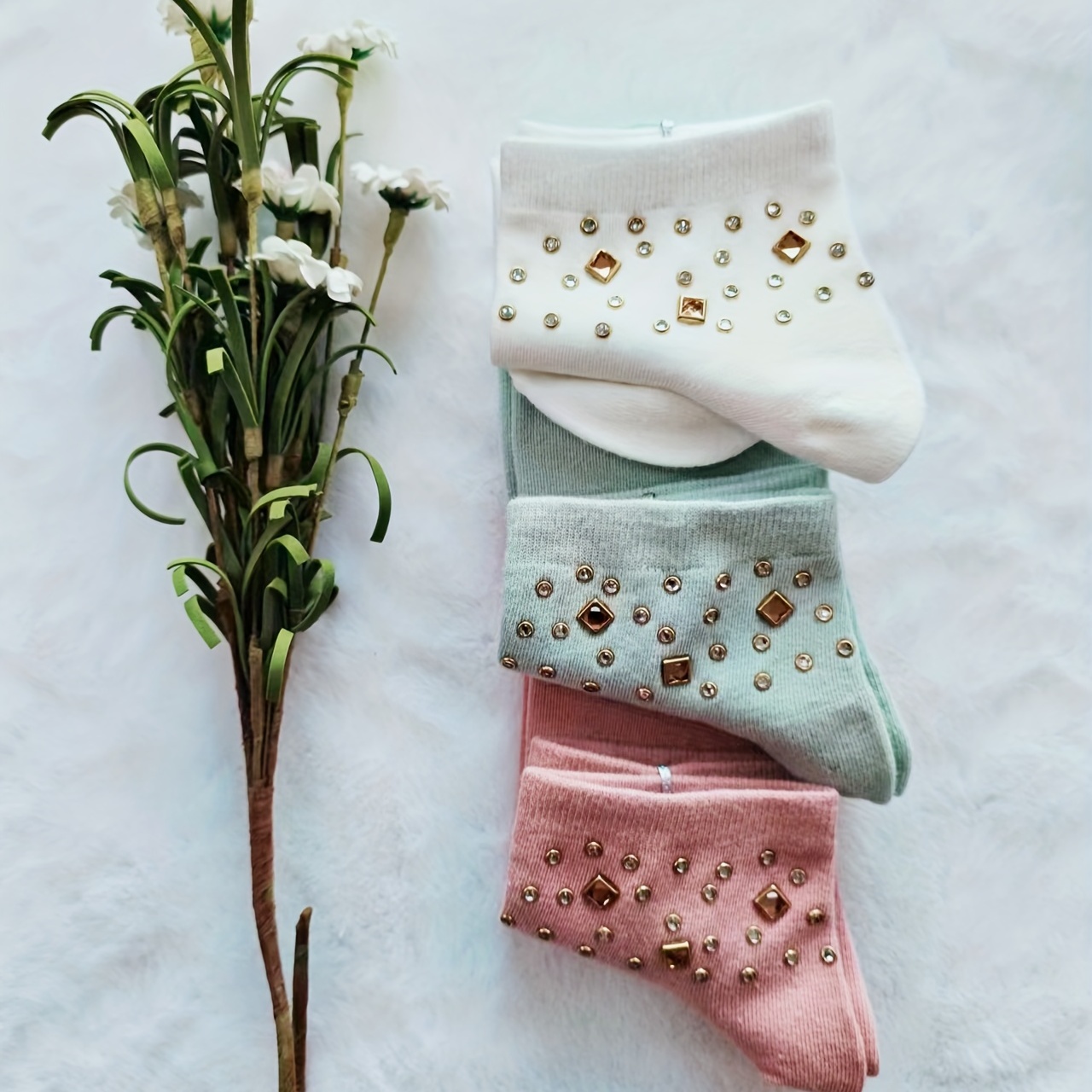 Rhinestone Crew Socks for Women