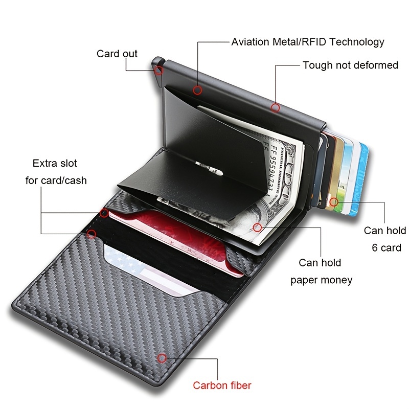 Carbon Fiber Travel Slim Wallet Total 12 Slots With 2 Folded Id Transparent  Slots And 8+2 Slots Rfid Blocking Bifold Classic Wallet For Men  (brown&black) - Temu
